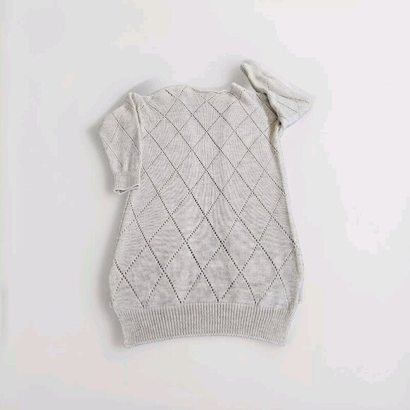 Unbranded Womens M/L Cardigan Wool Blend Open Front LS Stepped Hem Italy Neutral - Picture 10 of 13